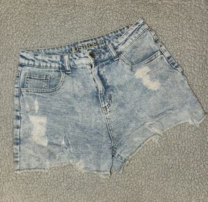 Justice Light Blue Distressed Denim Shorts